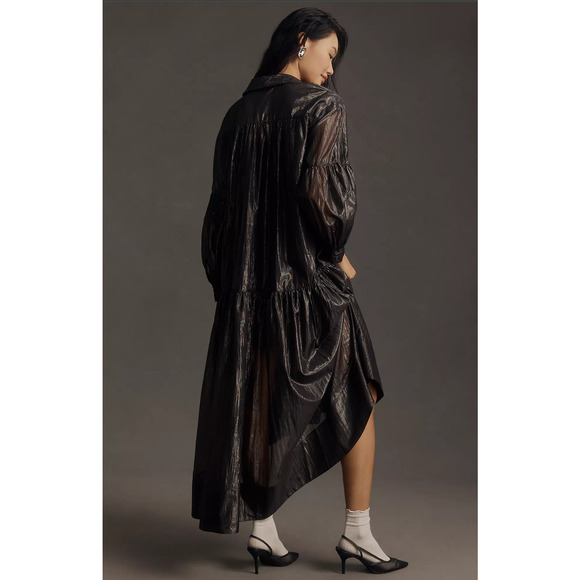 Pilcro Long-Sleeve V-Neck Metallic High-Low Dress - New XS - Picture 2 of 5